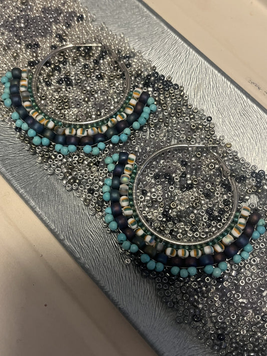 Aztec Blue Hoop Earrings